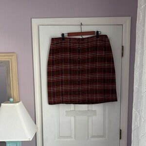 Talbots Red and Brown Plaid A-Line Skirt